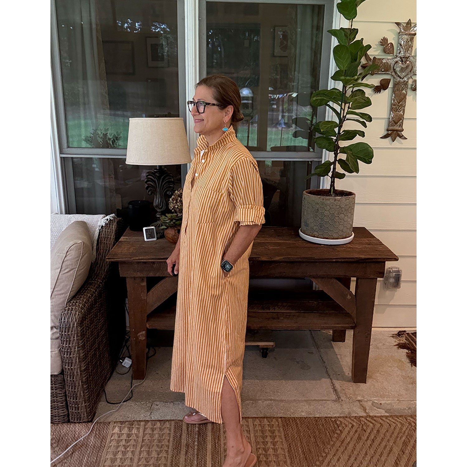 Lucia Midi Dress - Gold Stripe