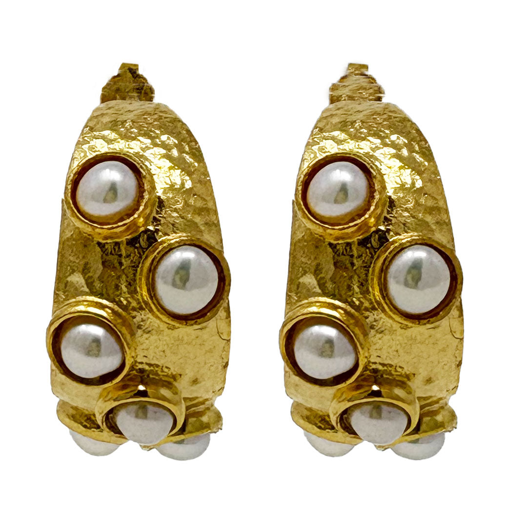 Hammered Hoop Earrings - Pearl