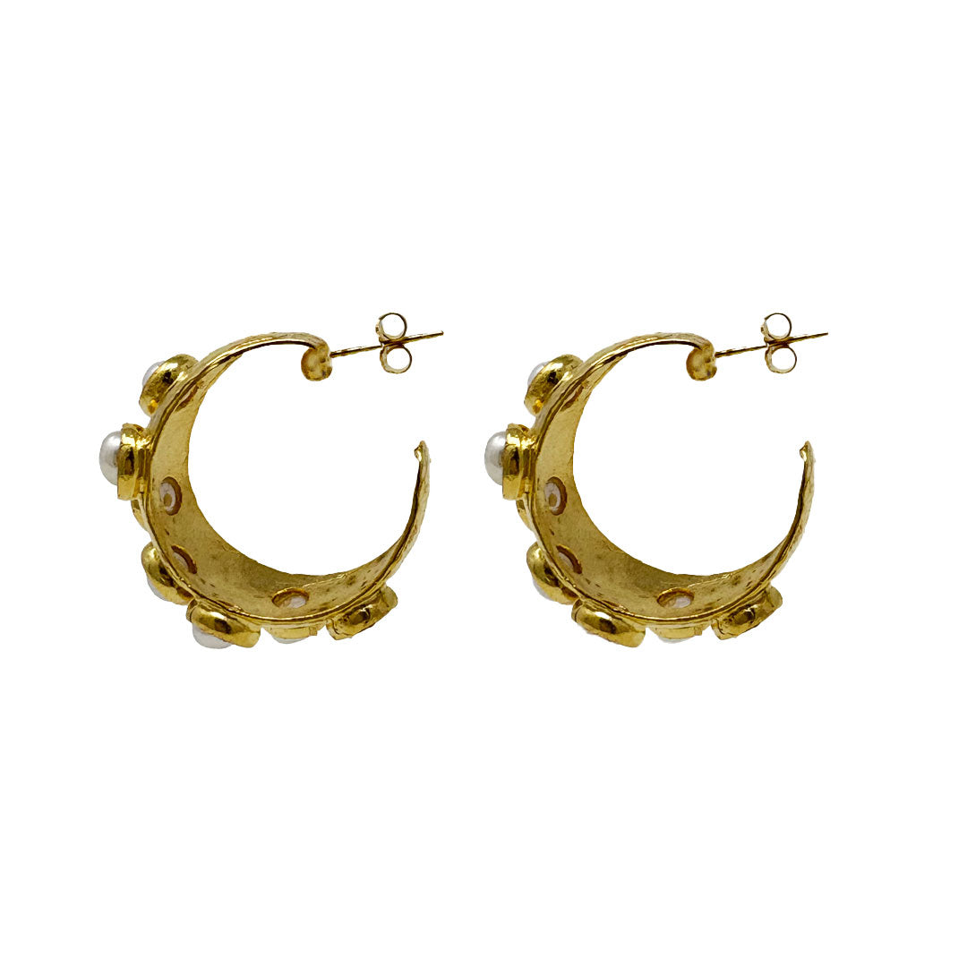 Hammered Hoop Earrings - Pearl