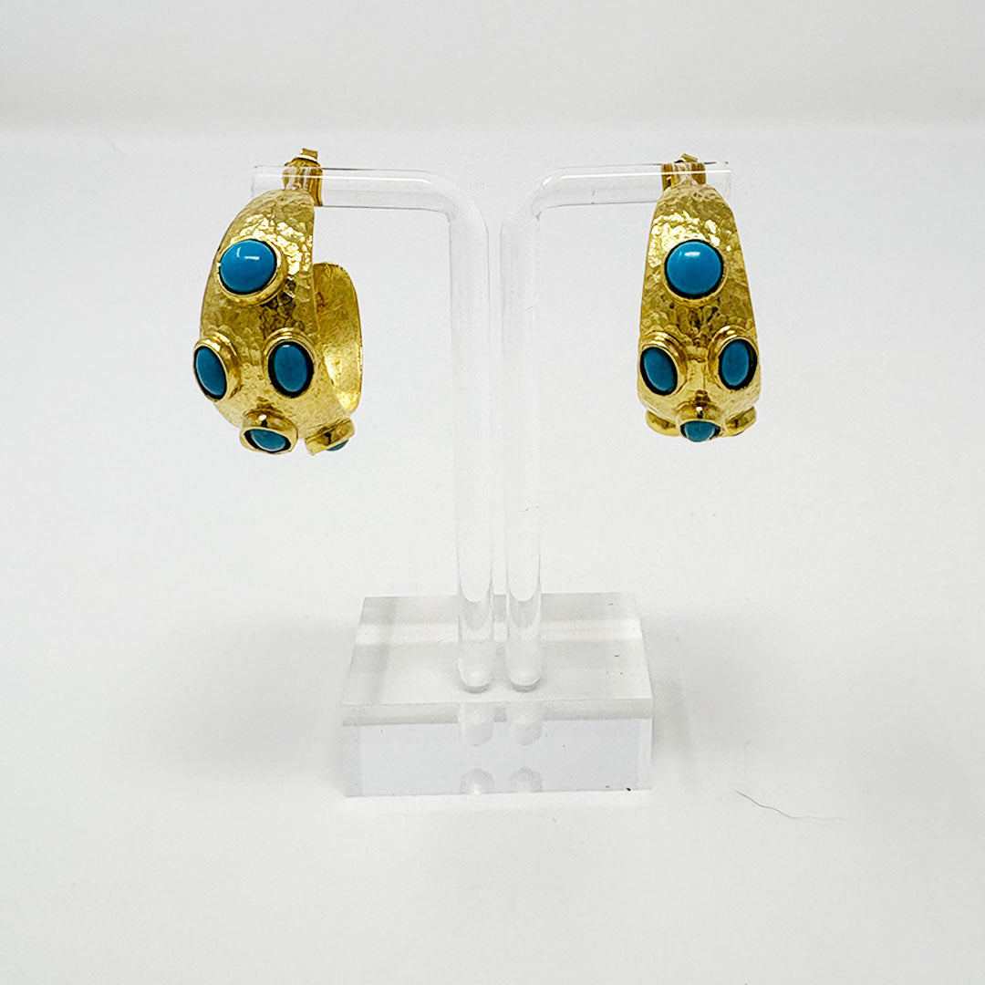 Hammered Hoop Earrings - Turquoise