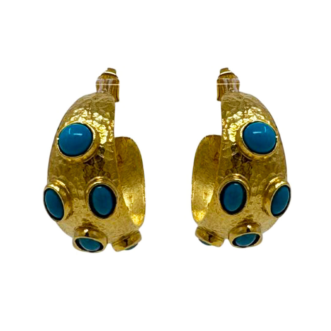 Hammered Hoop Earrings - Turquoise