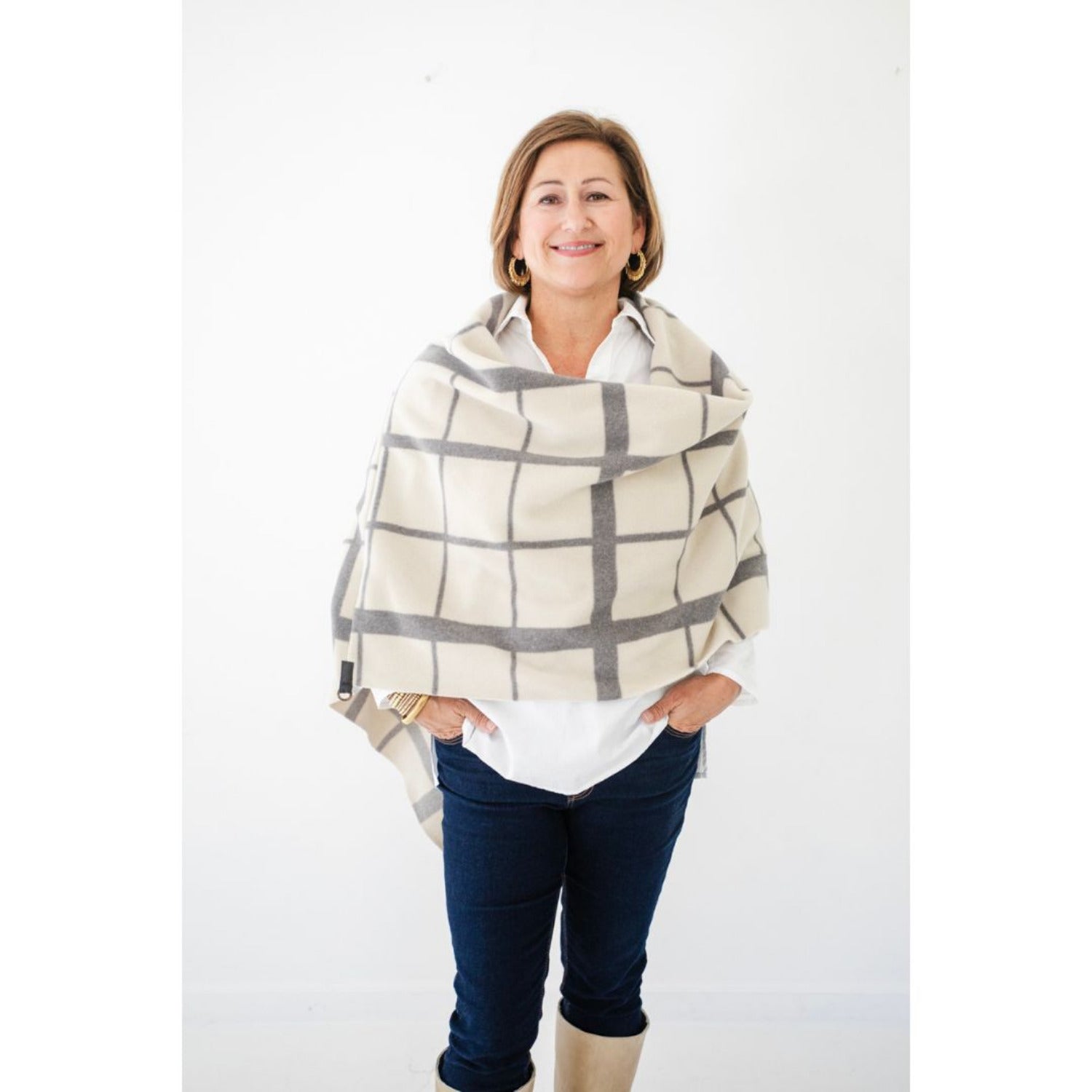 Henriette Poncho - Grey/Ecru