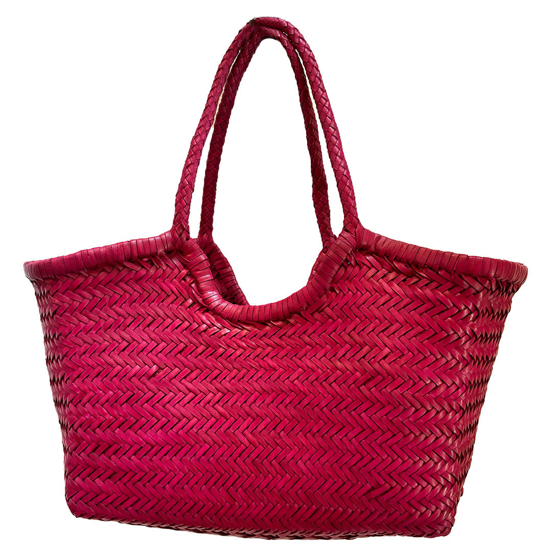 Gigi Woven Leather Bag - Fuchsia