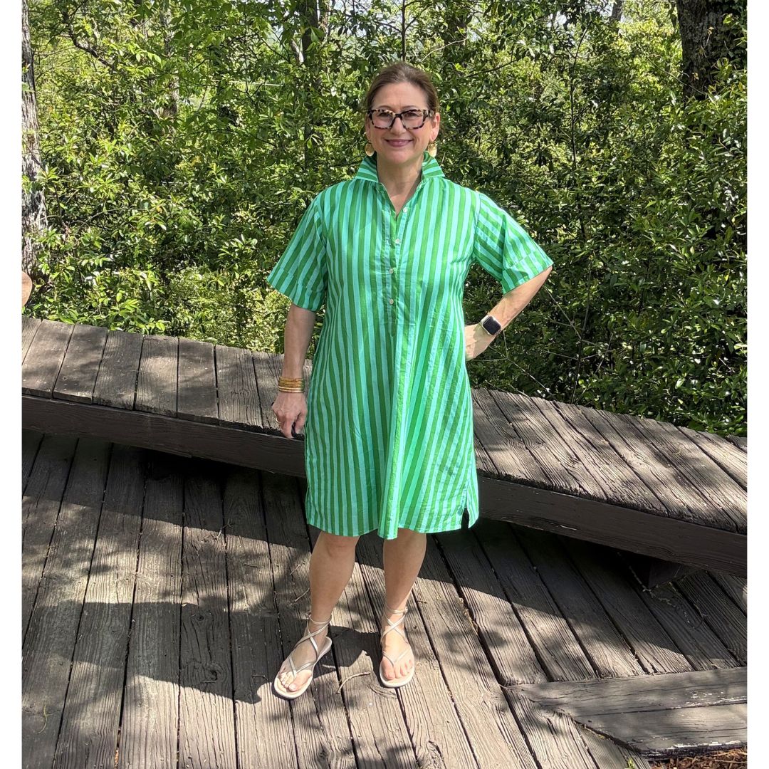 Lucia Shirt Dress - Green Stripe