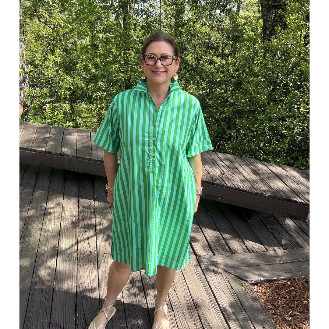 Lucia Shirt Dress - Green Stripe