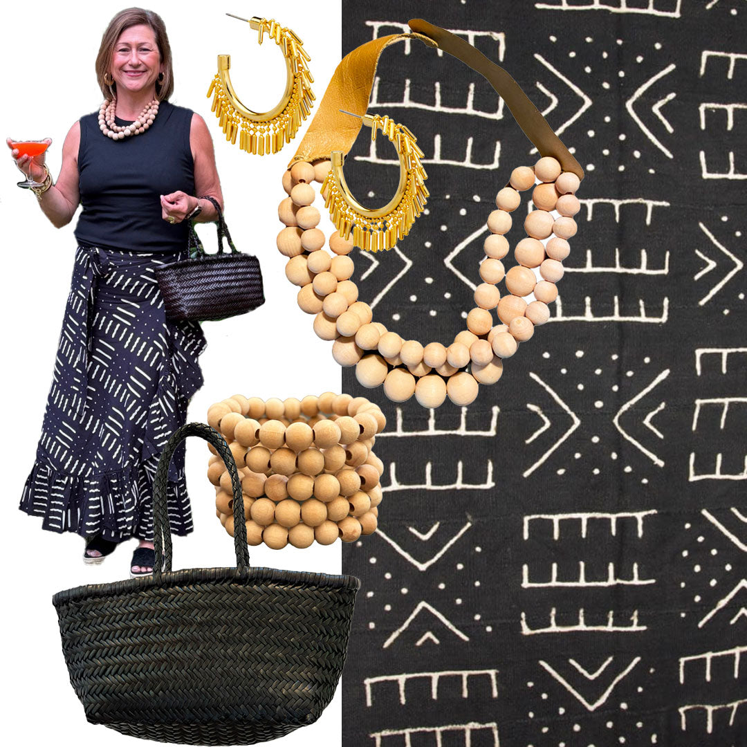 Sofia Printed Wrap Skirt - Black/Cream Geo Print