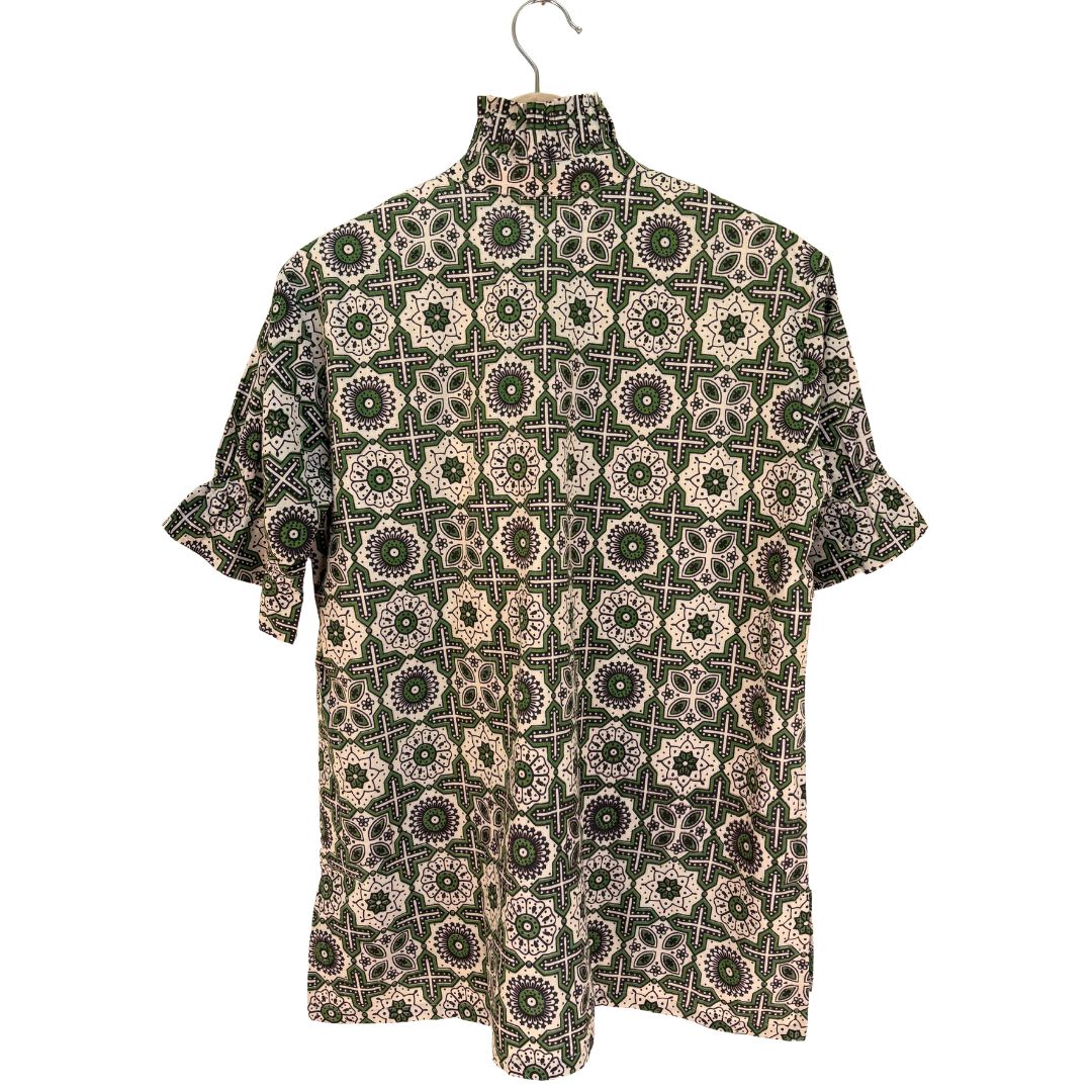 Merritt Top - Green Retro Print