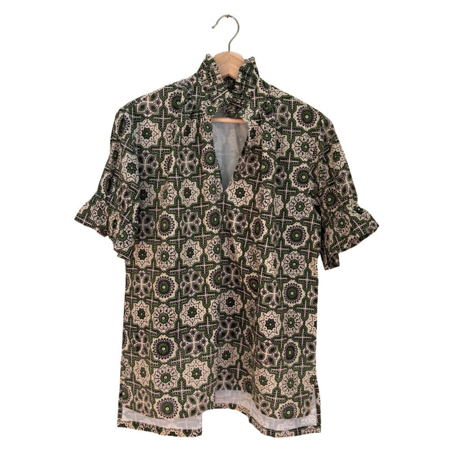 Merritt Top - Green Retro Print