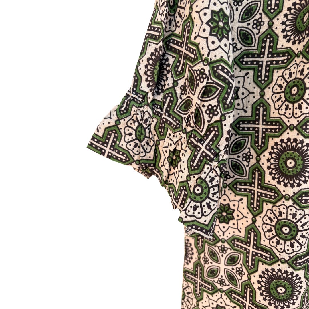 Merritt Top - Green Retro Print