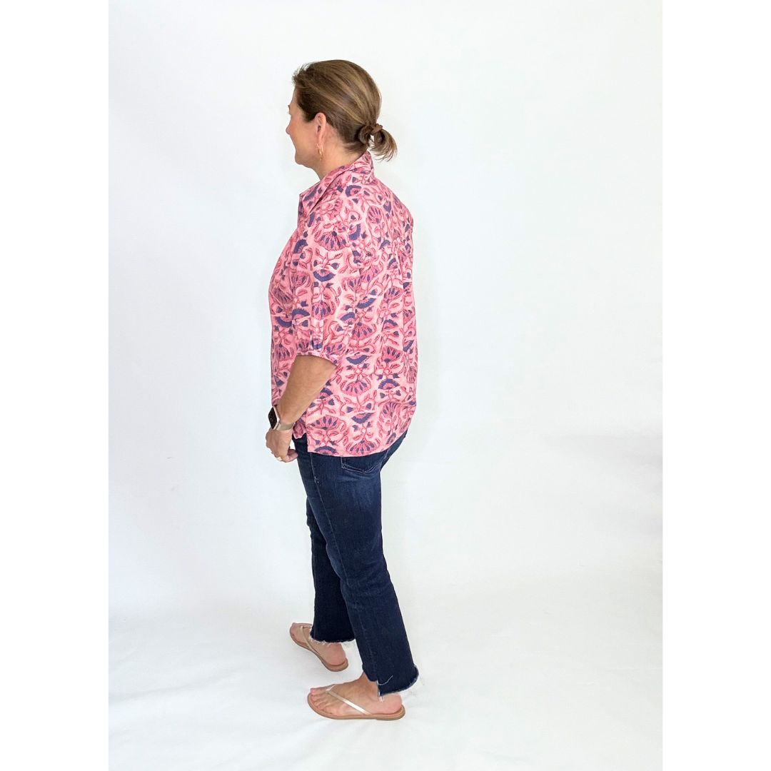 Kathya Popover Top - Blue/Pink Floral