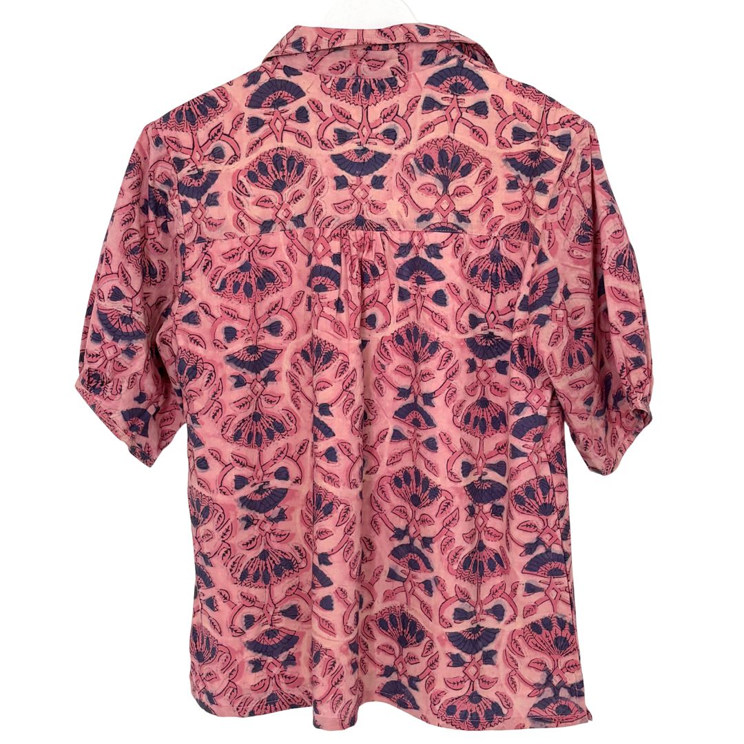 Kathya Popover Top - Blue/Pink Floral