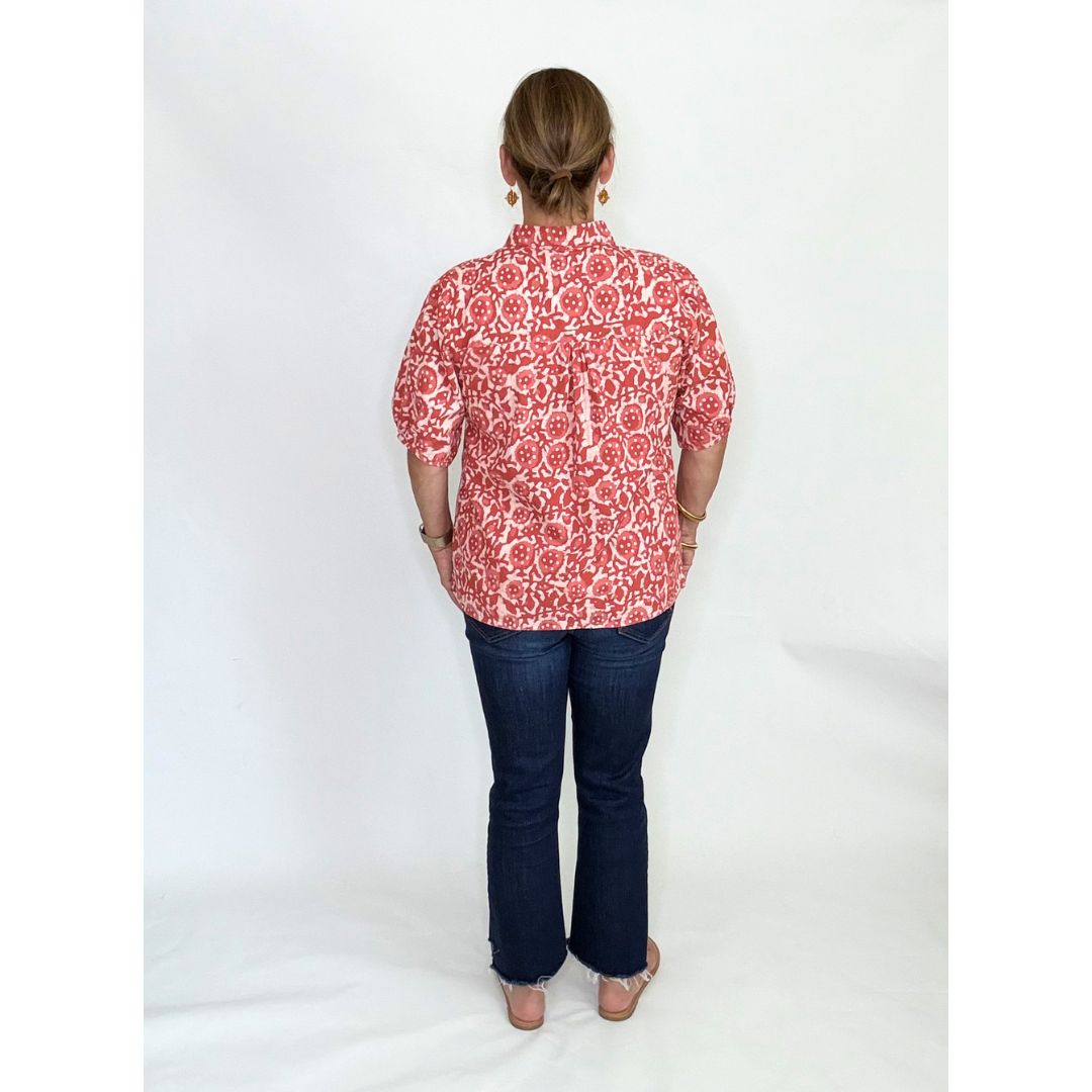 Kathya Popover Top - Pink Floral