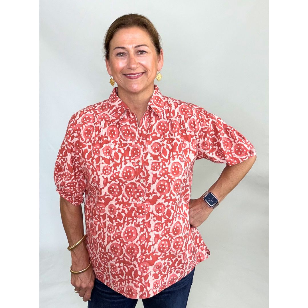 Kathya Popover Top - Pink Floral