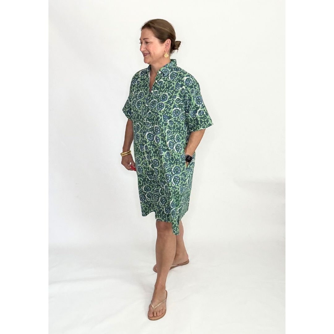 Lucia Short Dress - Blue/Green Floral