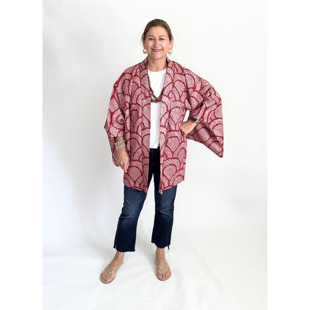 Japanese Haori - Crimson and White
