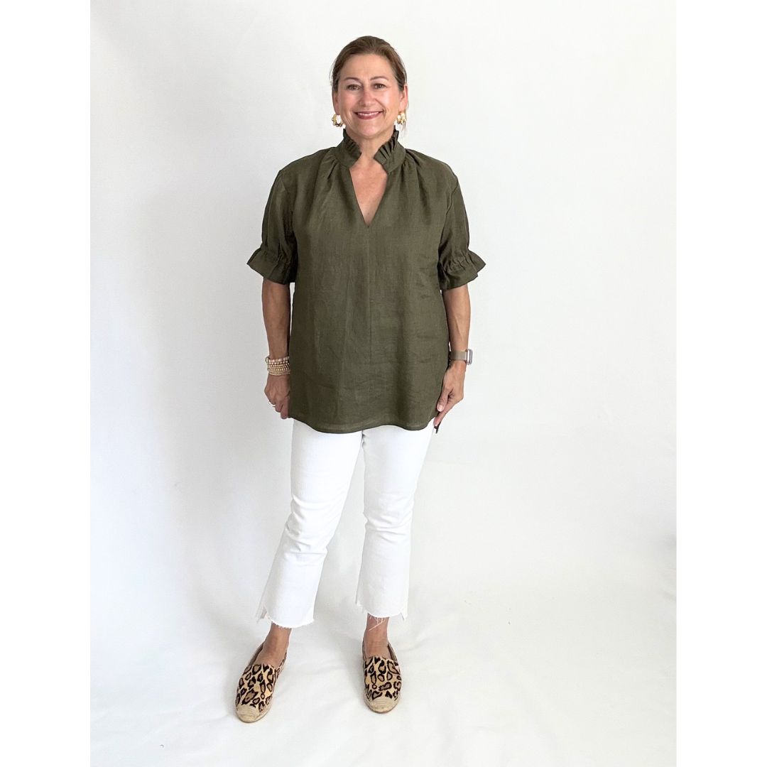 Linen Merritt Top - Forest