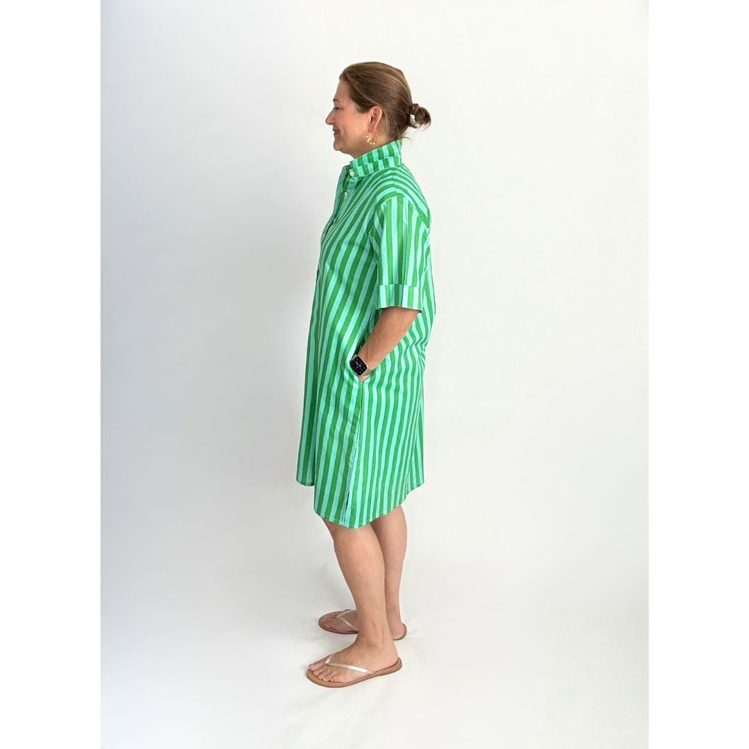 Lucia Shirt Dress - Green Stripe