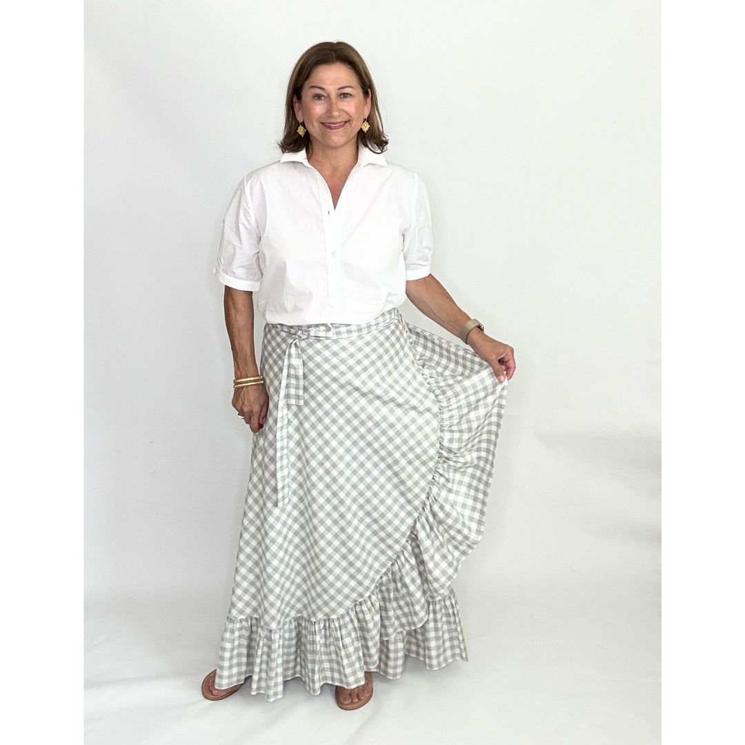 Sofia Wrap Skirt - Grey/White Check