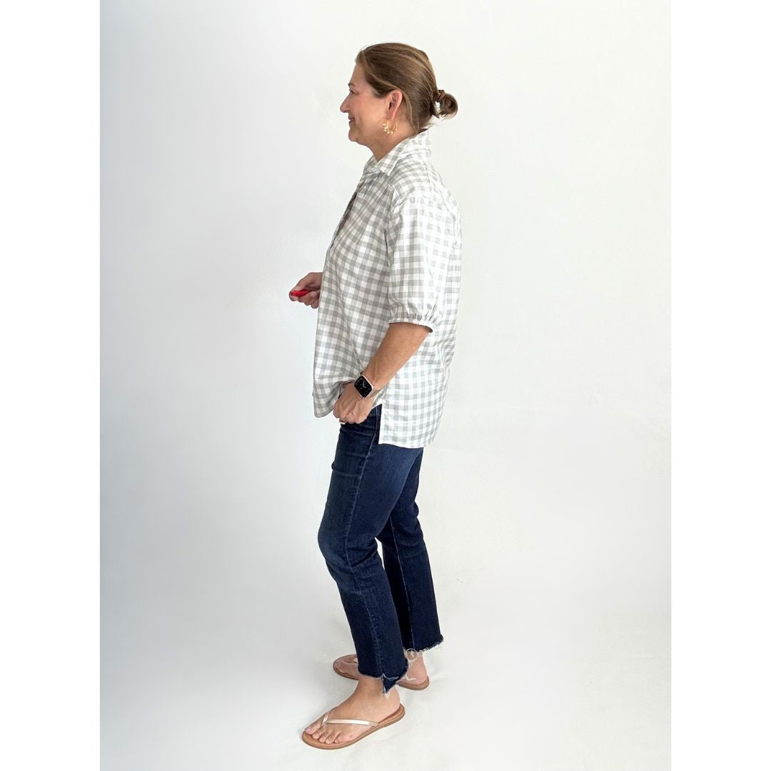 Kathya Popover Top - Grey/White Check