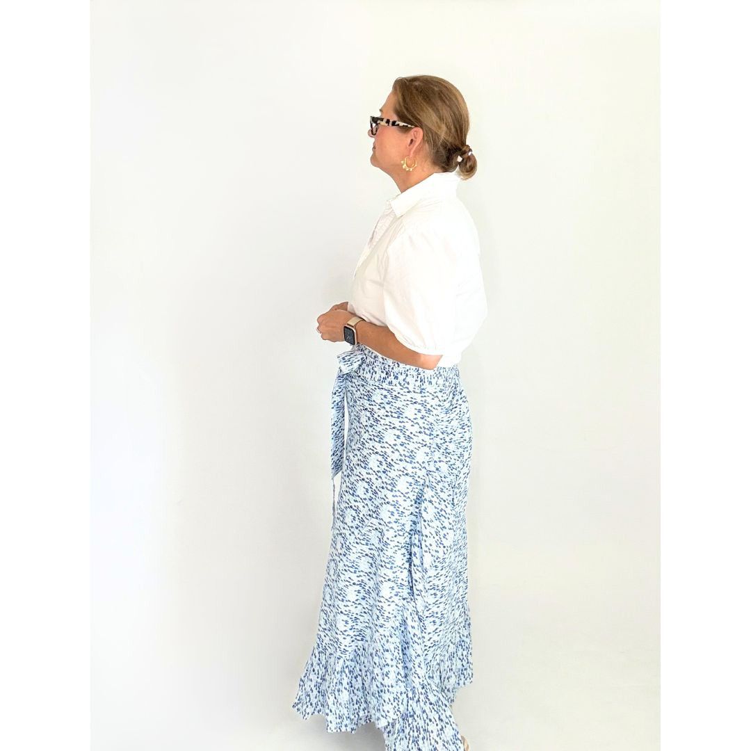 Sofia Printed Wrap Skirt - Raindrops