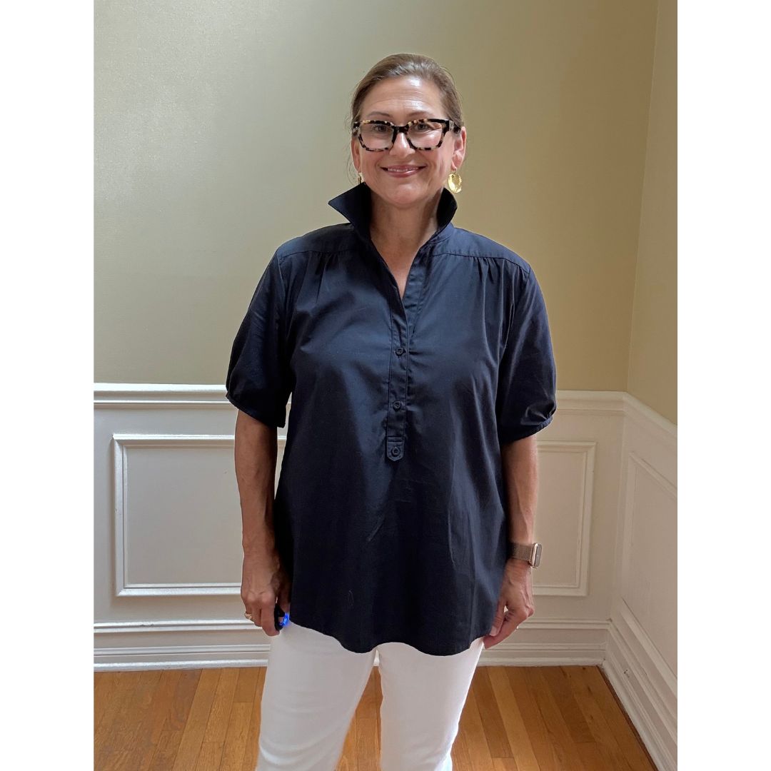 Kathya Popover Top - Navy