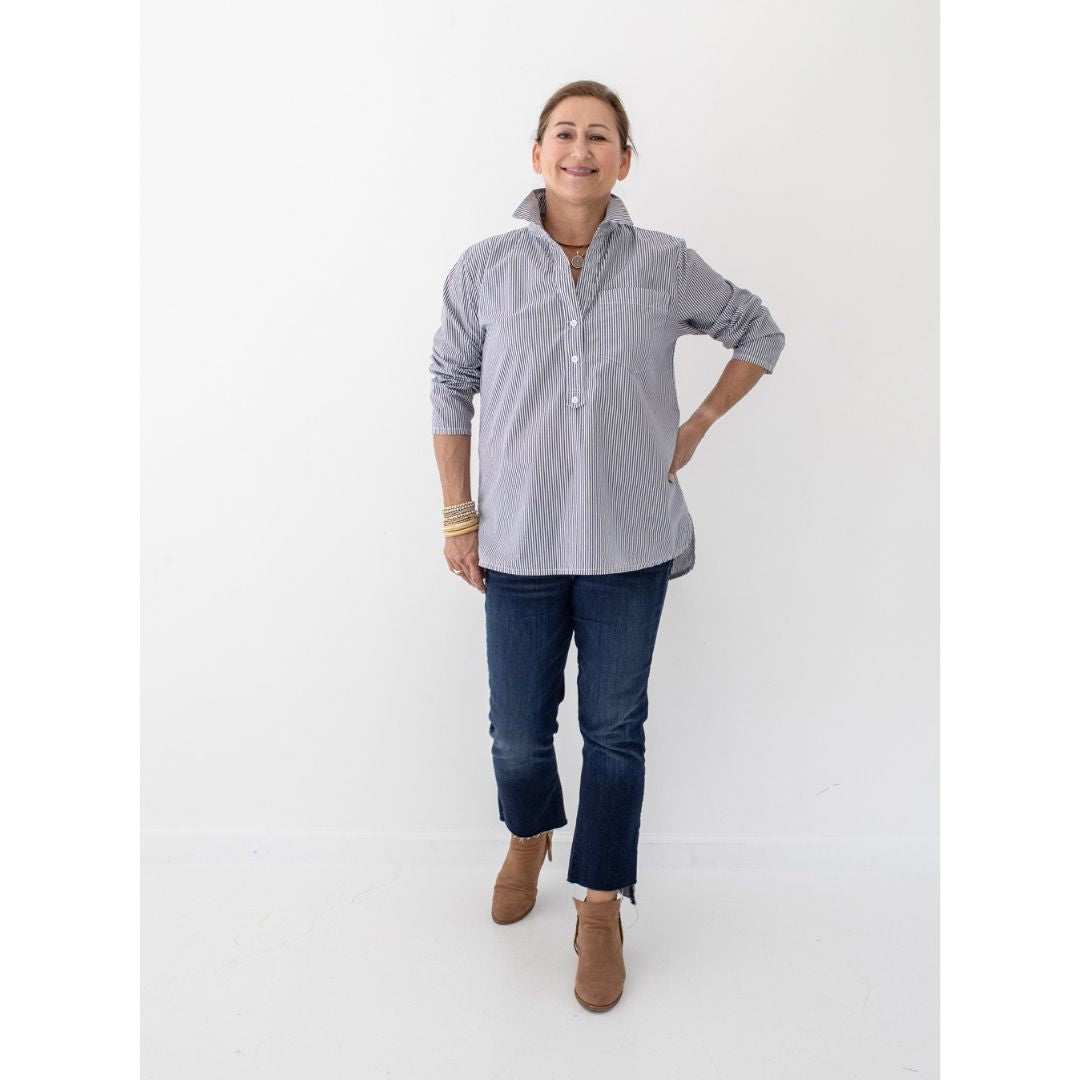 Lucia Top - Blue/White Pinstripe