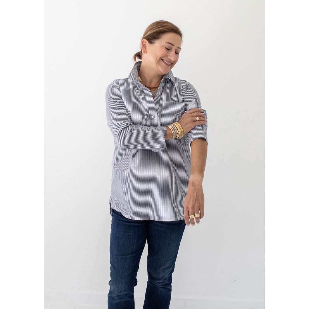 Lucia Top - Blue/White Pinstripe