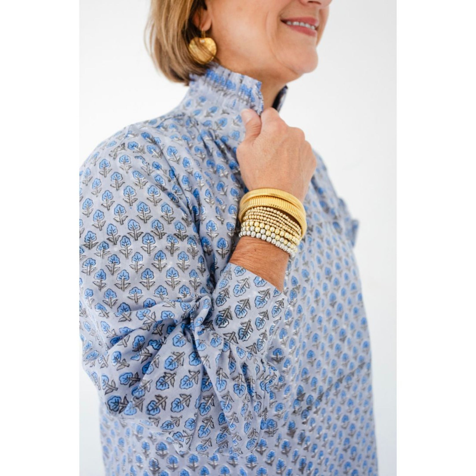 Ruffle Collar Top - Blue on Blue