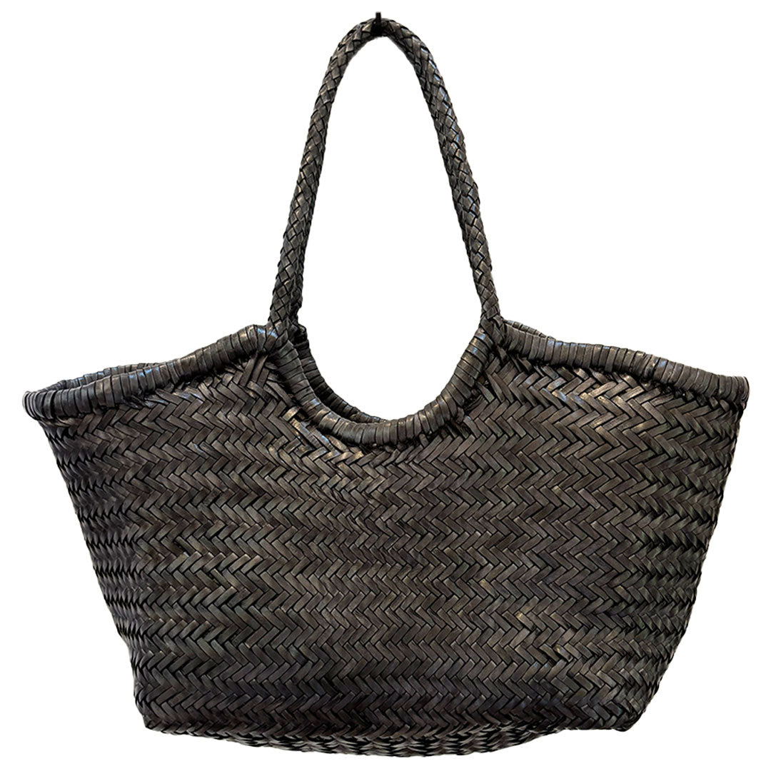 Gigi Woven Leather Bag - Dark Grey