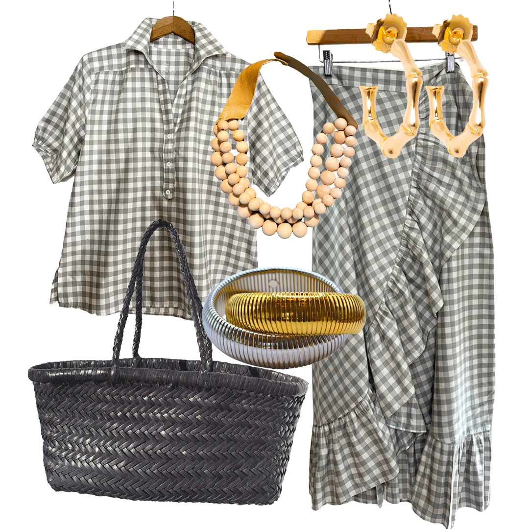 Kathya Popover Top - Grey/White Check