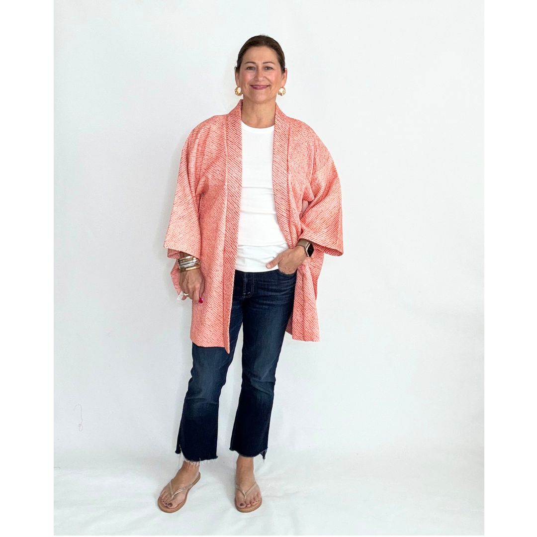 Japanese Haori - Tangerine and White