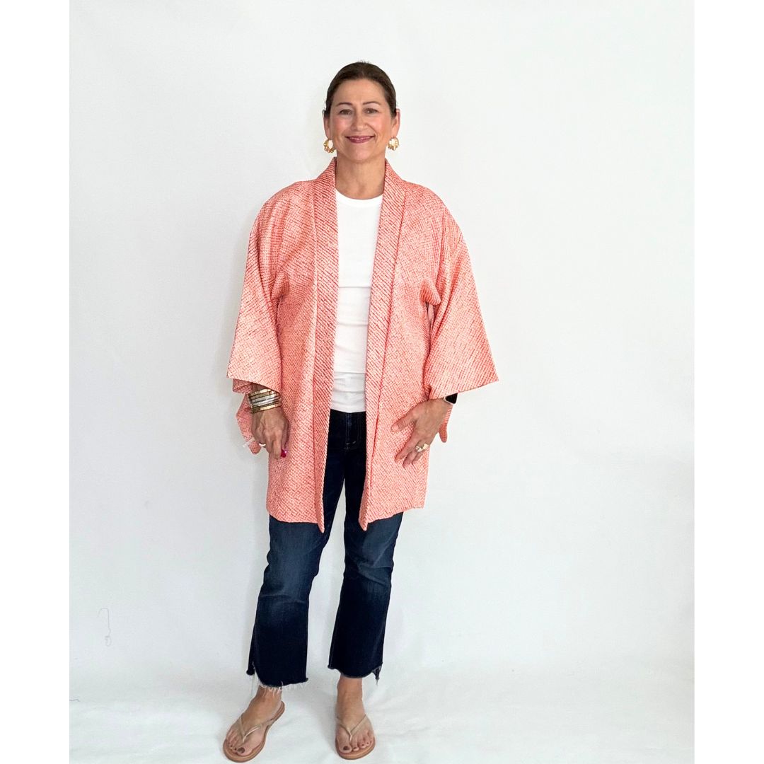Japanese Haori - Tangerine and White