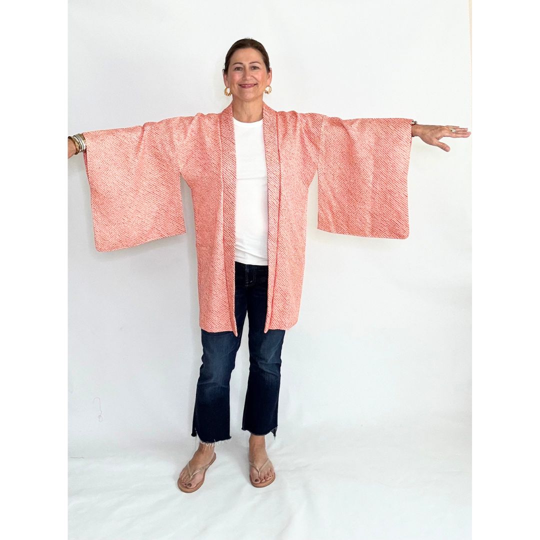 Japanese Haori - Tangerine and White