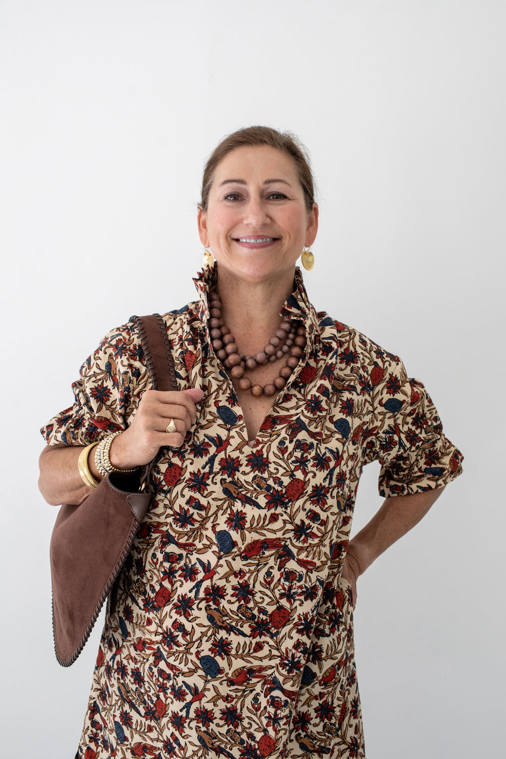Short Beaded Necklace - Brown