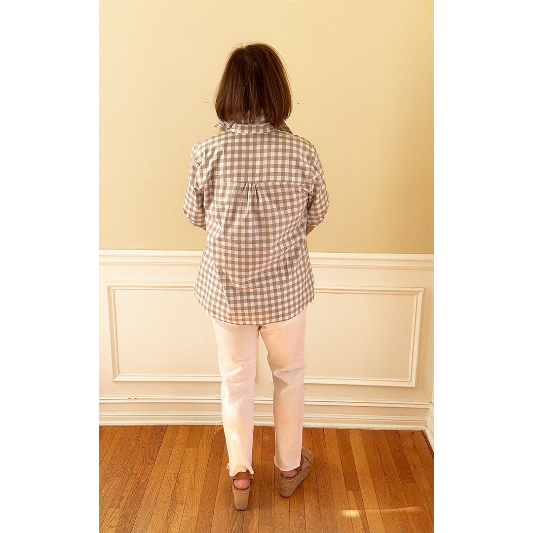 Kathya Popover Top - Grey/White Check