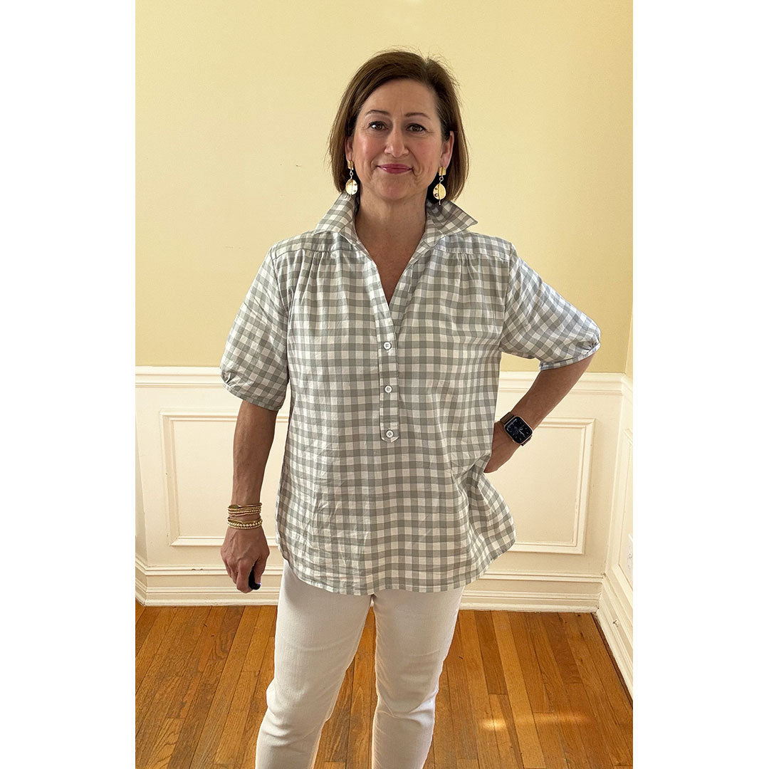 Kathya Popover Top - Grey/White Check