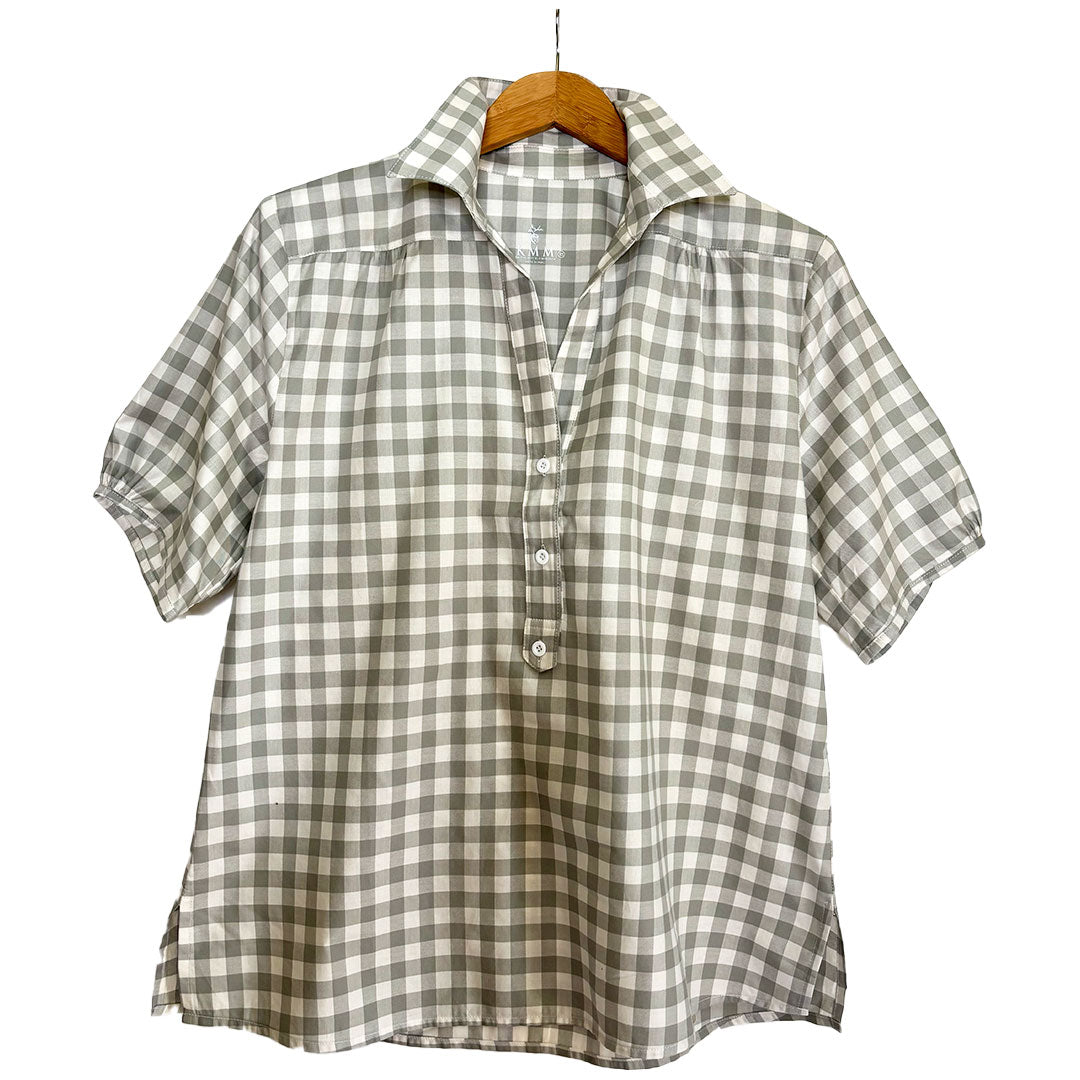 Kathya Popover Top - Grey/White Check