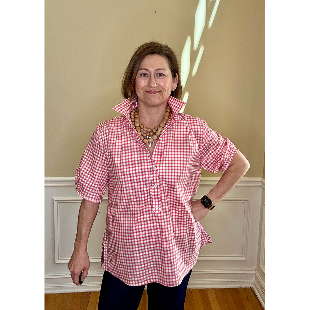 Kathya Popover Top - Red/White Check