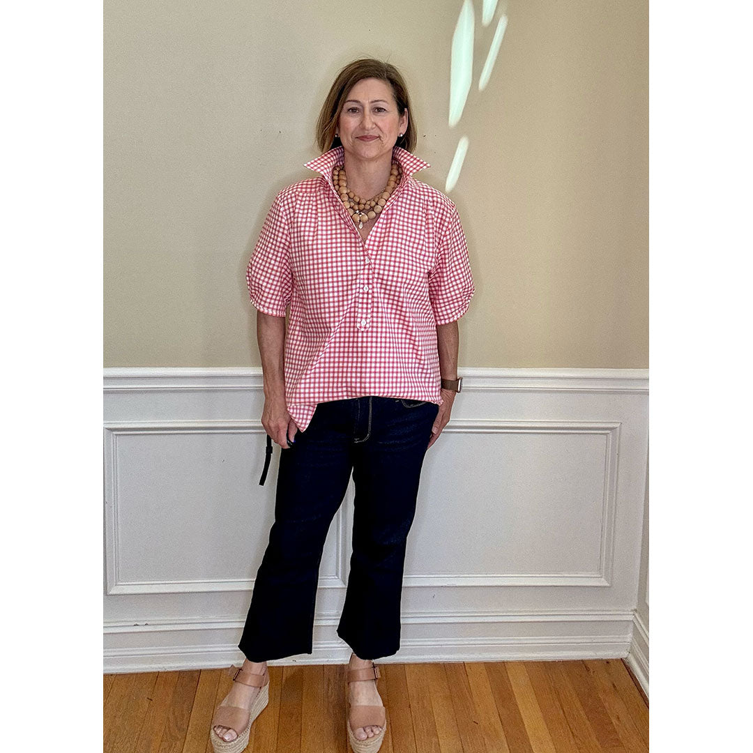 Kathya Popover Top - Red/White Check