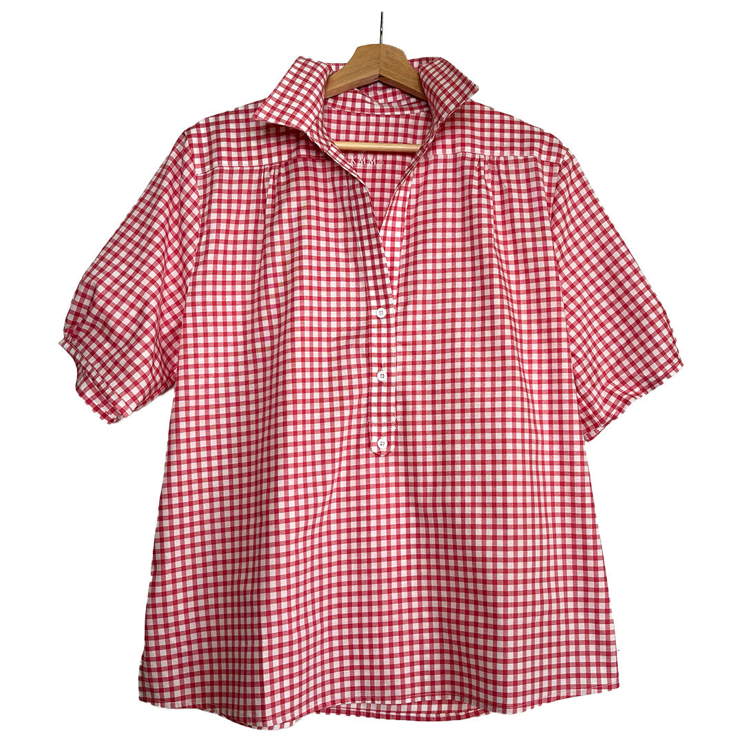 Kathya Popover Top - Red/White Check