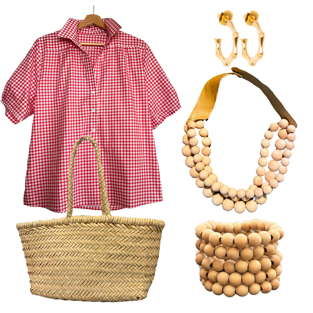 Kathya Popover Top - Red/White Check