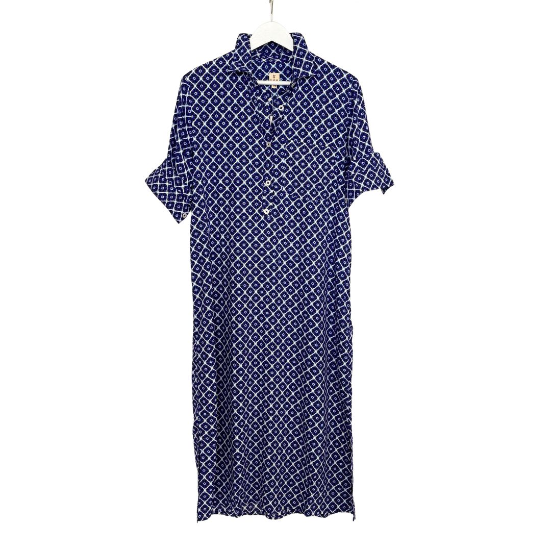Lucia Shirt Dress - Blue/White Geo