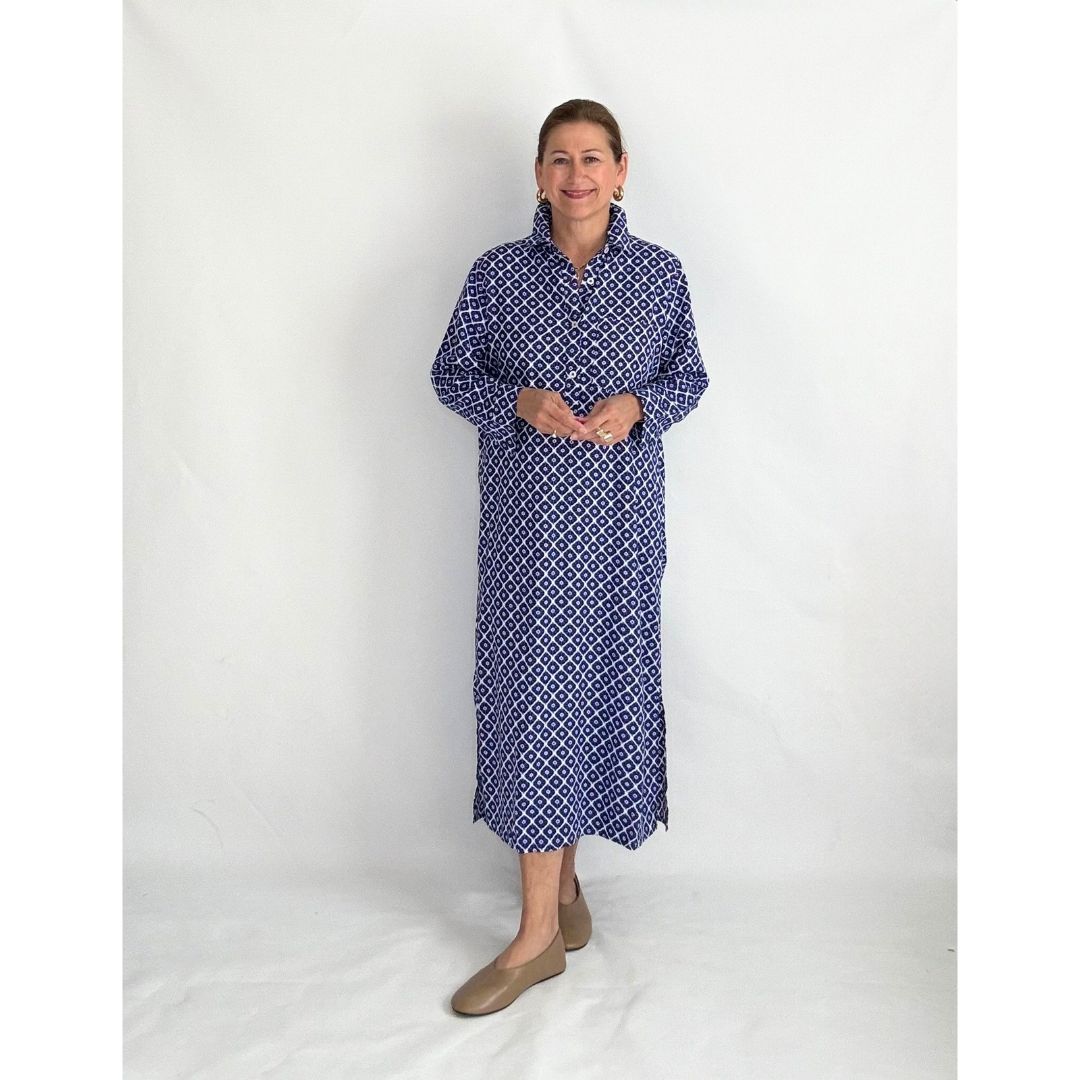 Lucia Shirt Dress - Blue/White Geo