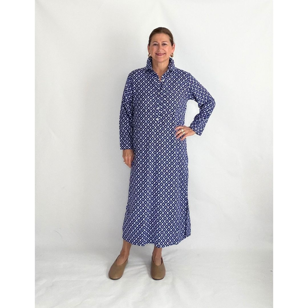 Lucia Shirt Dress - Blue/White Geo