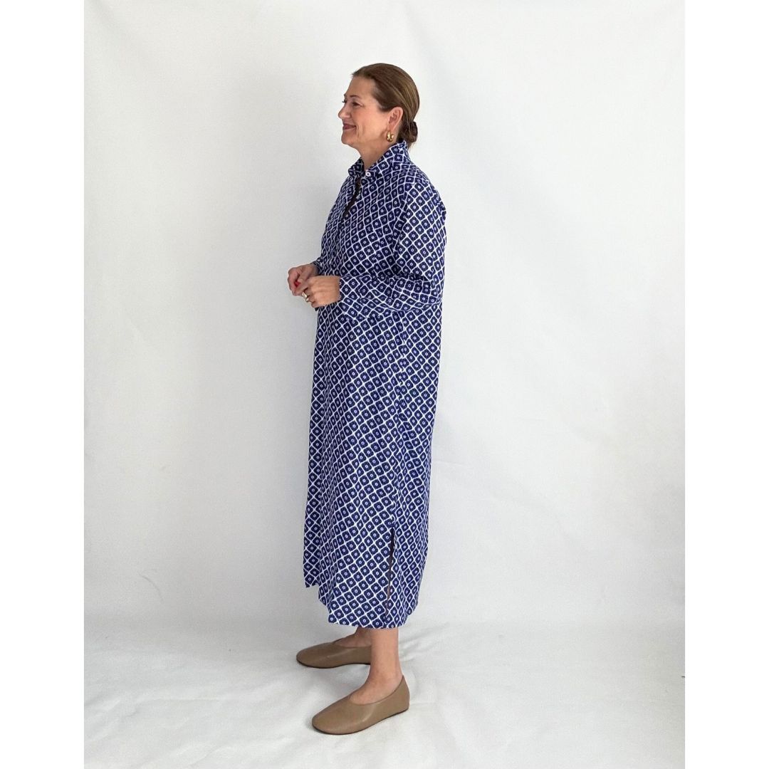 Lucia Shirt Dress - Blue/White Geo