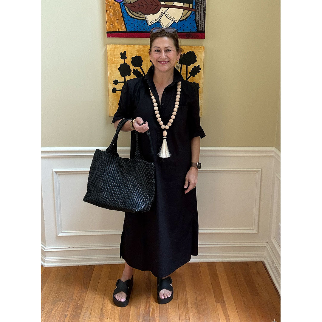 Gigi Woven Leather Bag - Black