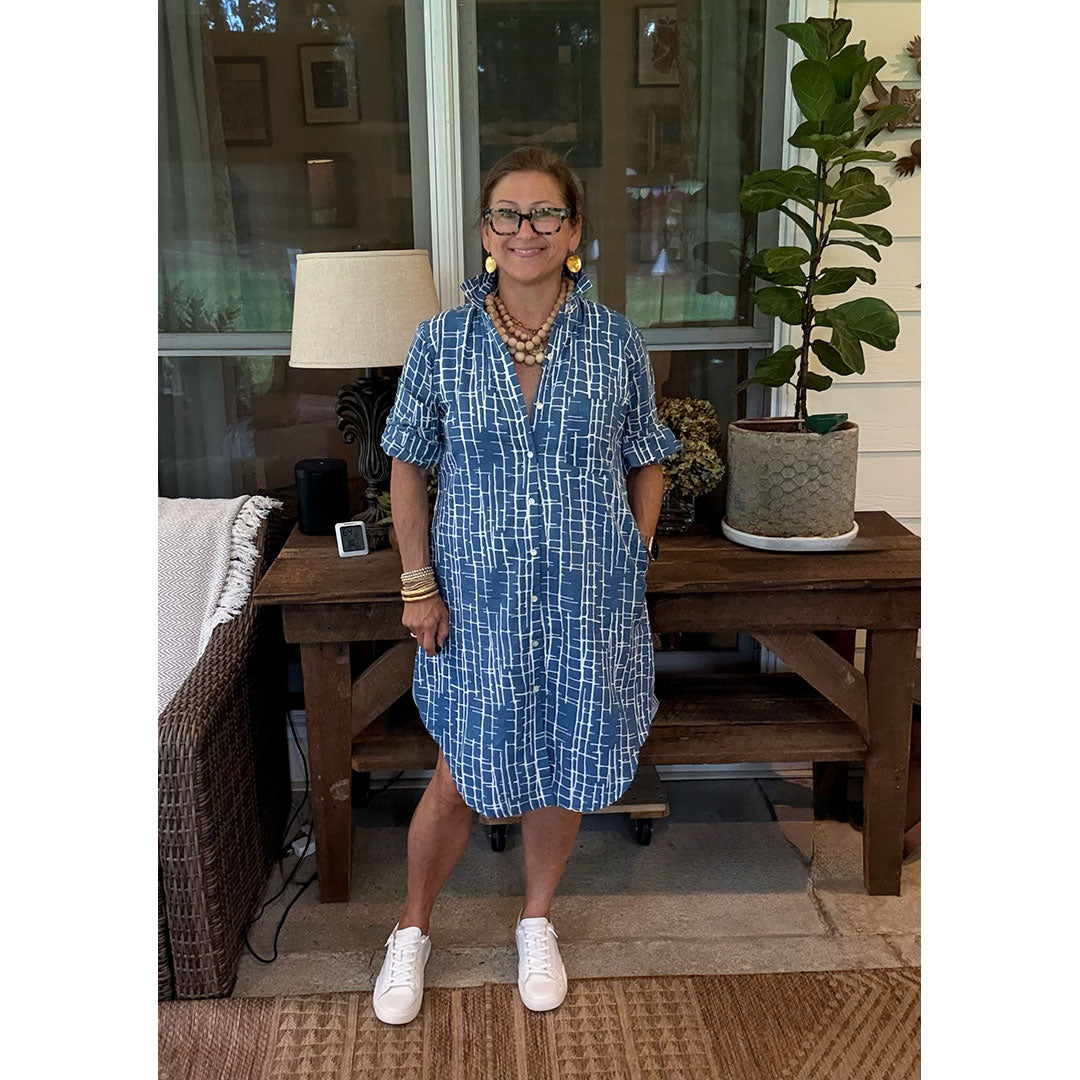 Lucia Short Dress - Blue and White