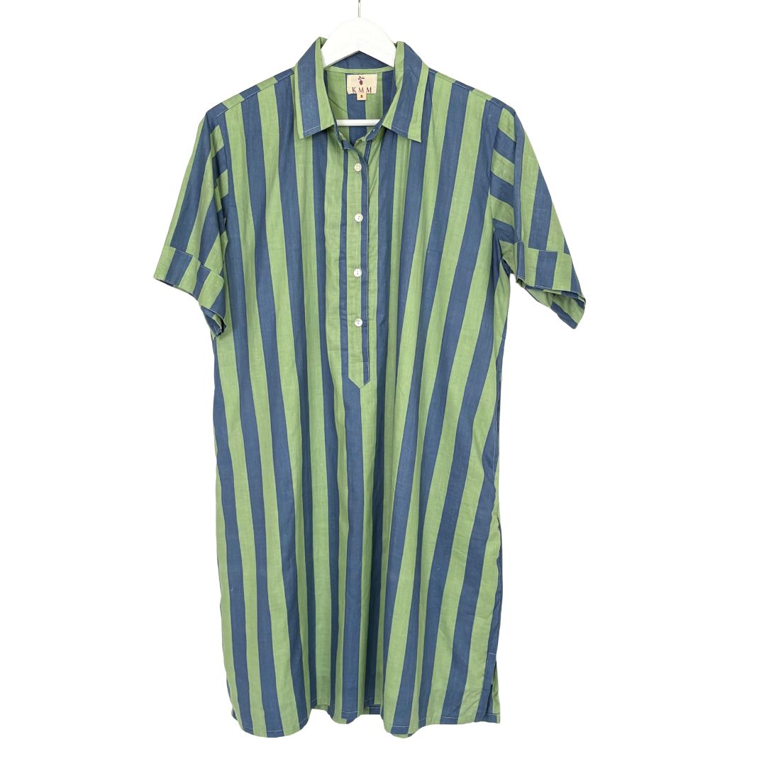 Lucia Short Dress - Blue/Green Stripe
