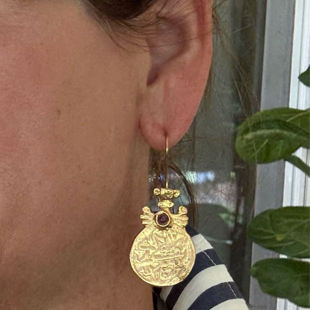 Medallion Drop Earrings with Amethyst Gemstone