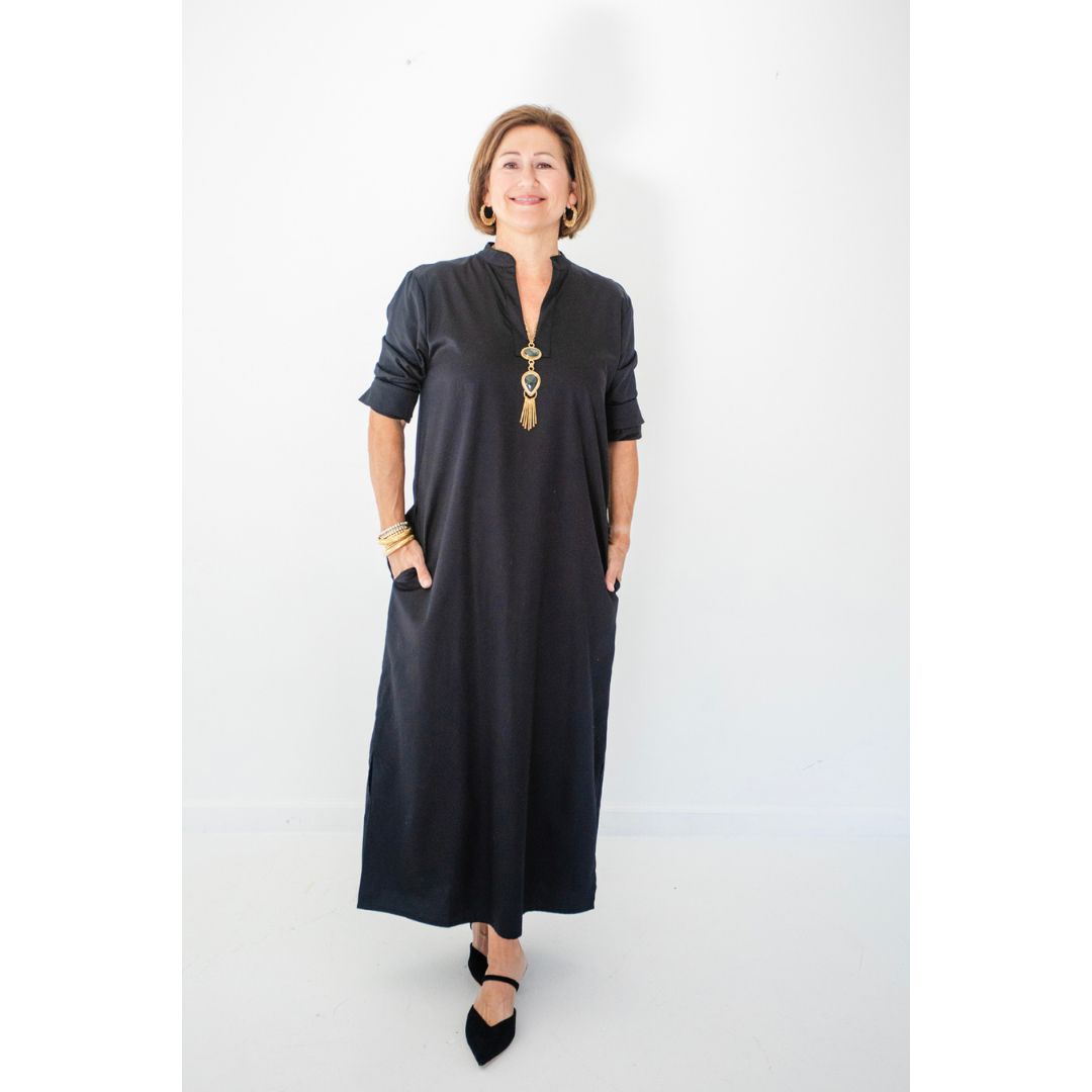 Poppy Long Caftan Dress - Black